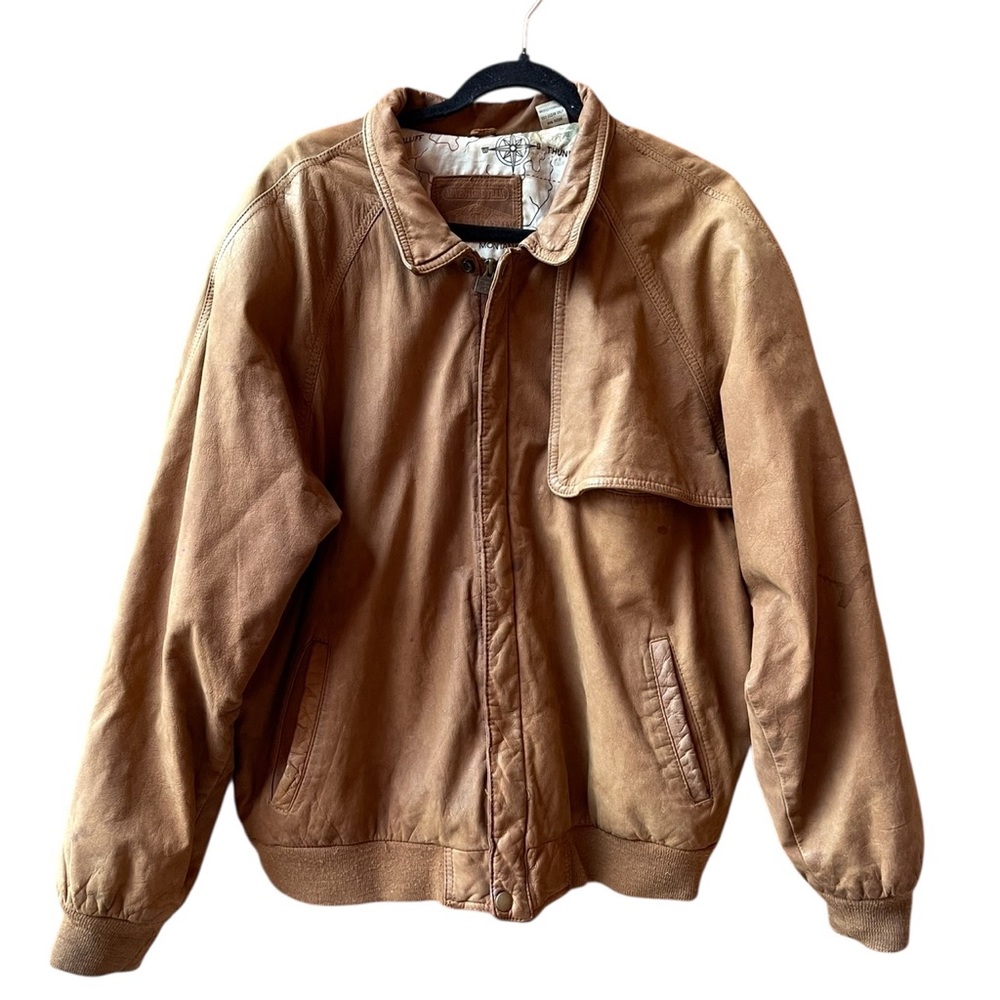 MARLBORO Adventure Team Leather Heavyweight Full Zip Barn Bomber Jacket Mens L